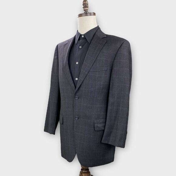 John W Nordstrom Loro Piana Suit Mens 40R 34x29 Windowpane Check Charcoal Wool - Picture 3 of 16